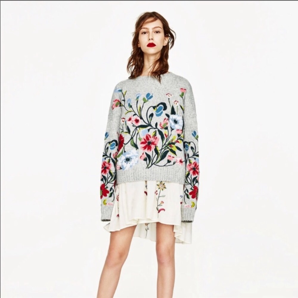 Zara floral embroidered limited edition sweater
